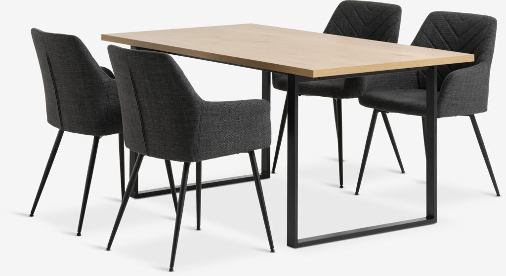 AABENRAA L120 Tisch Eiche warm + 4 PURHUS Stühle grau/schwa