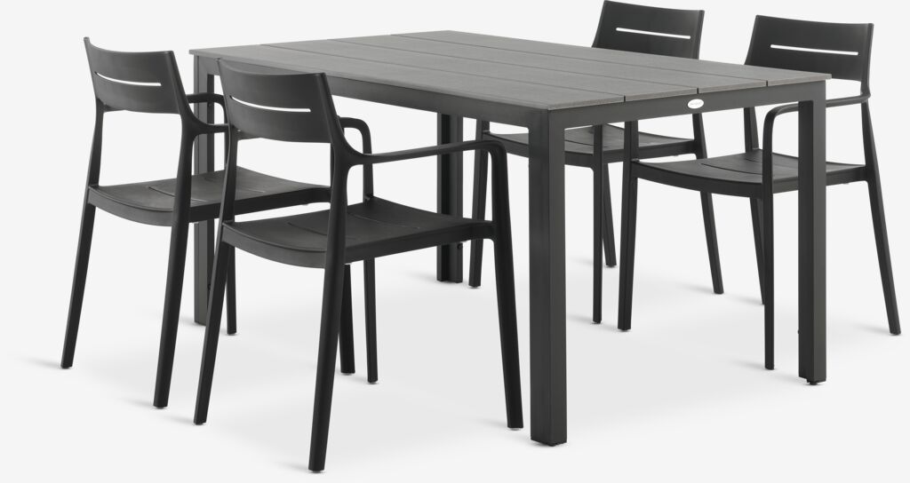 MARIELYST L150 Tisch grau + 4 INGSTRUP Stuhl schwarz