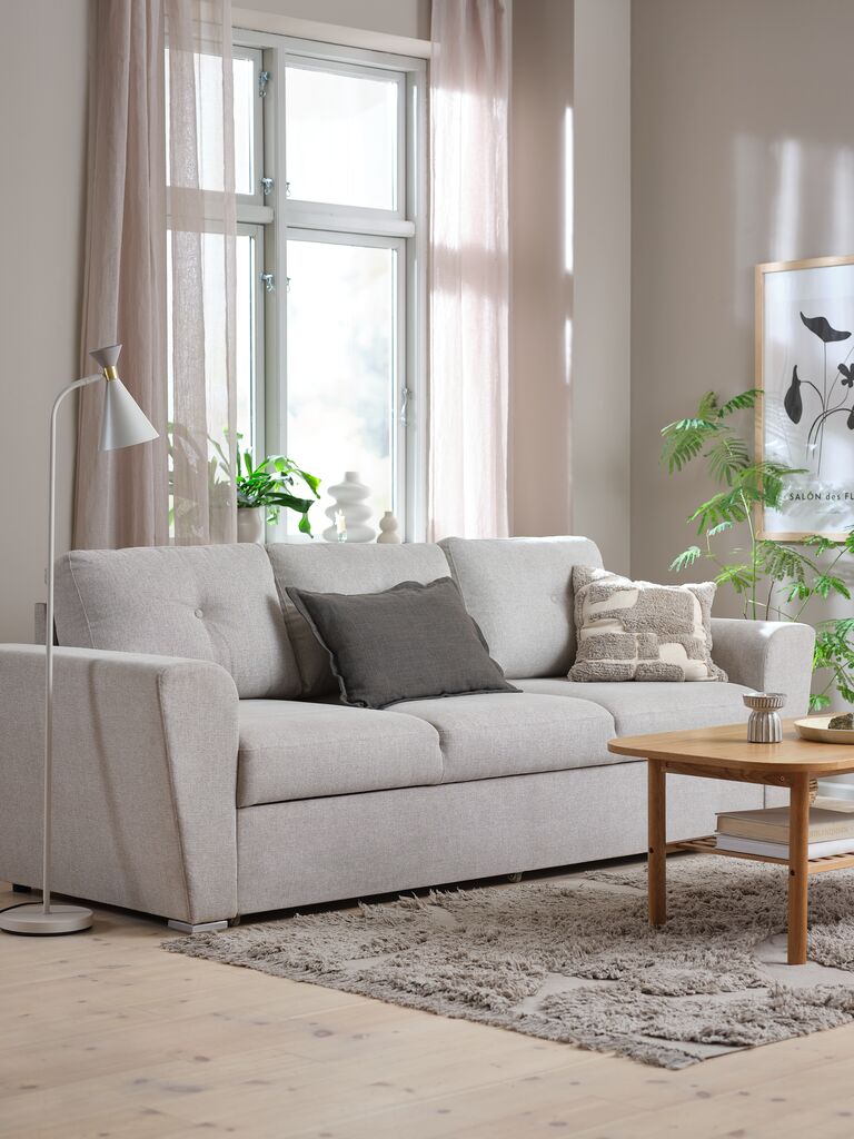Schlafsofa VEJLBY 3-Sitzer Sand hell Stoff