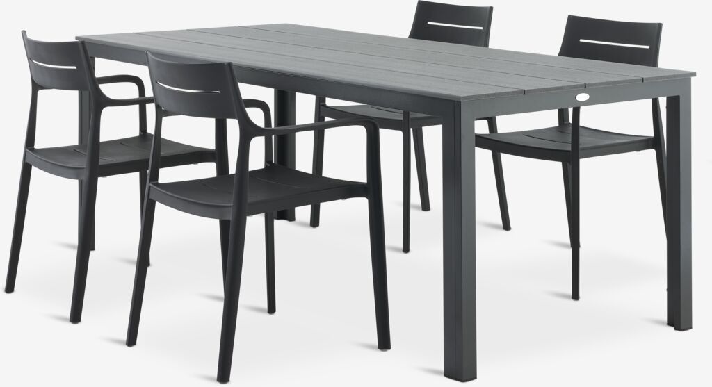MARIELYST L205 Tisch grau + 4 INGSTRUP Stuhl schwarz