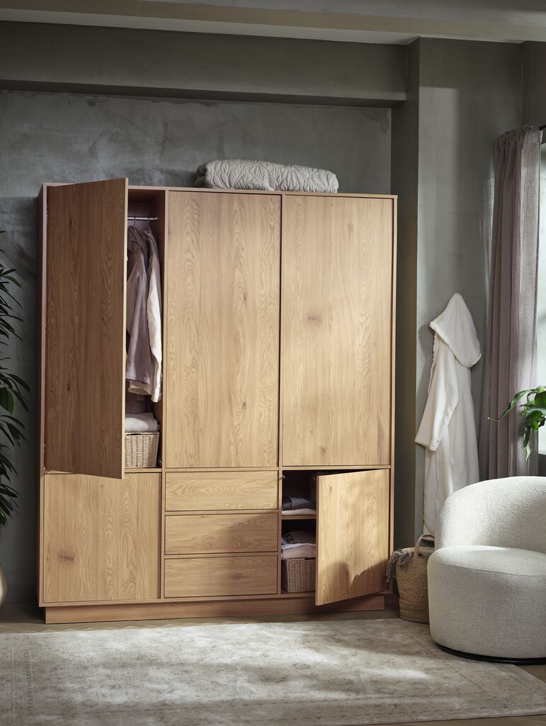 Kleiderschrank TRANUM 180x214 5 Türen 3 Schubl. Eichenfarbe