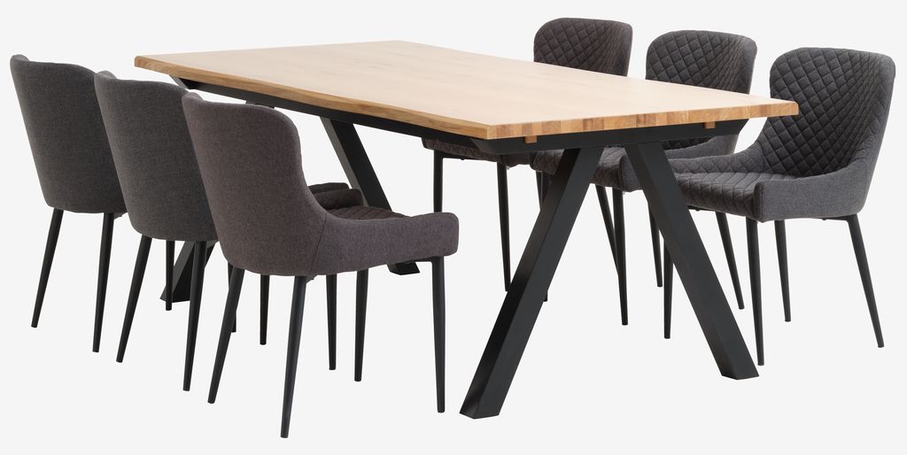 SANDBY L210 Tisch Eiche natur + 4 PEBRINGE Stühle grau/schw