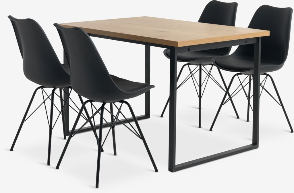 AABENRAA L160 Tisch Eiche warm + 4 KLARUP Stühle schwarz