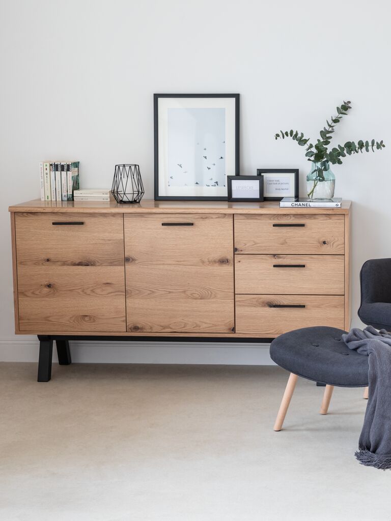Sideboard SANDBY 2 Türen + 3 Schubladen Eiche natur/schwarz