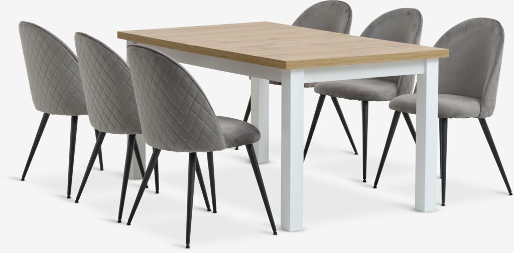 MARKSKEL L150/193 Tisch Wildeiche natur + 4 KOKKEDAL Samt