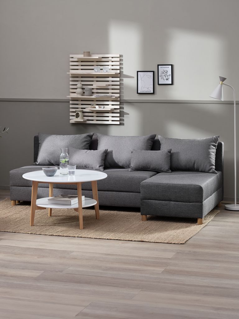 Schlafsofa Chaiselongue HAMPEN grau/Eiche