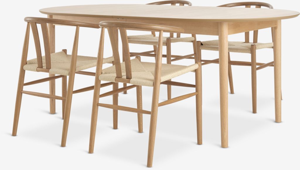 MARSTRAND L200/280 Tisch Eiche natur + 4 GUDERUP Eiche natur