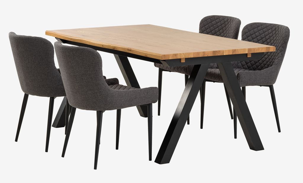 SANDBY L160 Tisch Eiche natur + 4 PEBRINGE Stühle grau/schw