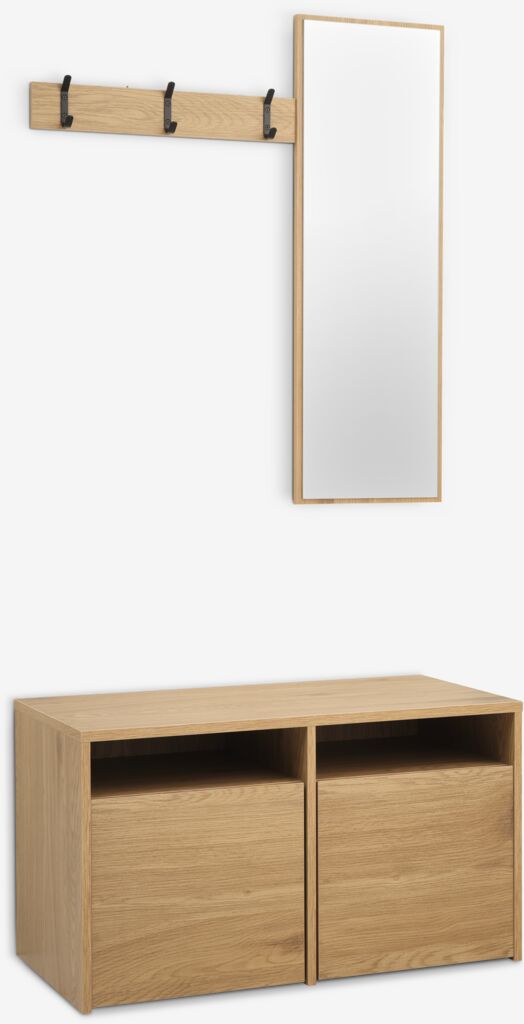 Flurgarderobe RAVSTED m/Spiegel 2 Schubladen Eiche warm