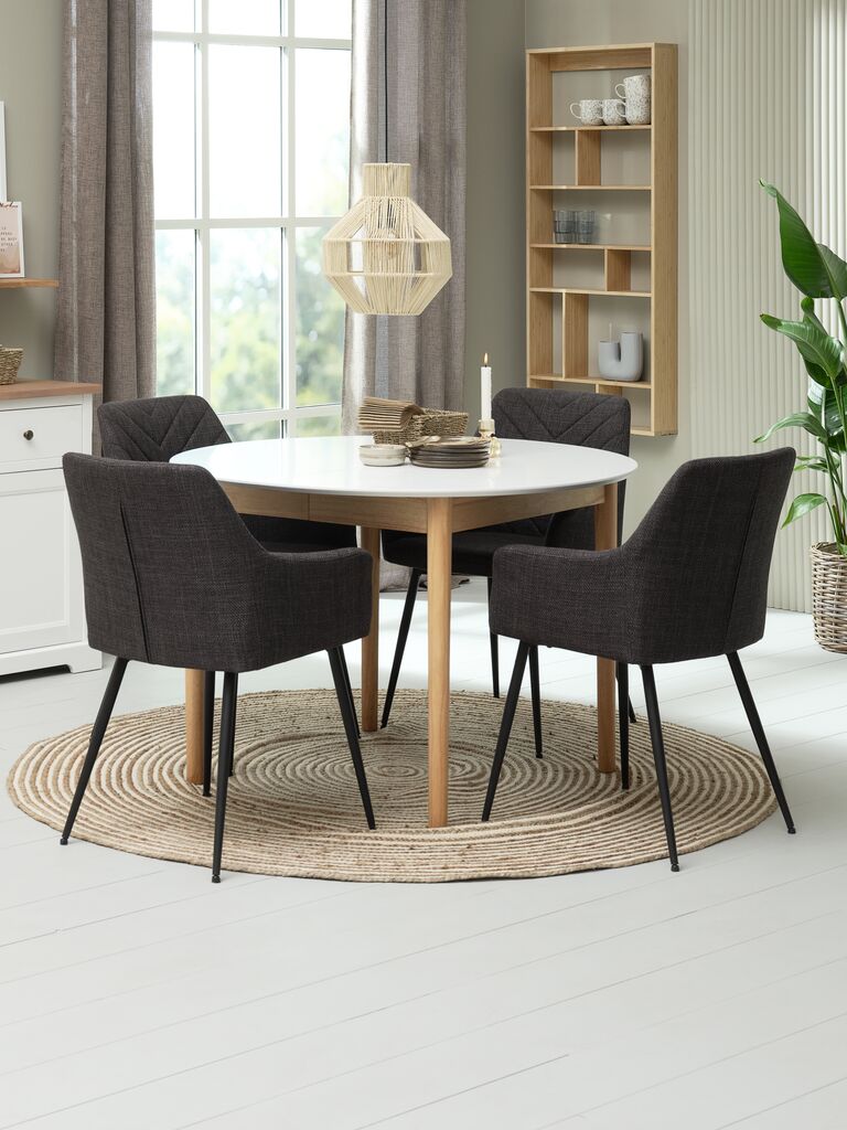 MARSTRAND Ø110 Tisch weiß + 4 PURHUS Stühle grau
