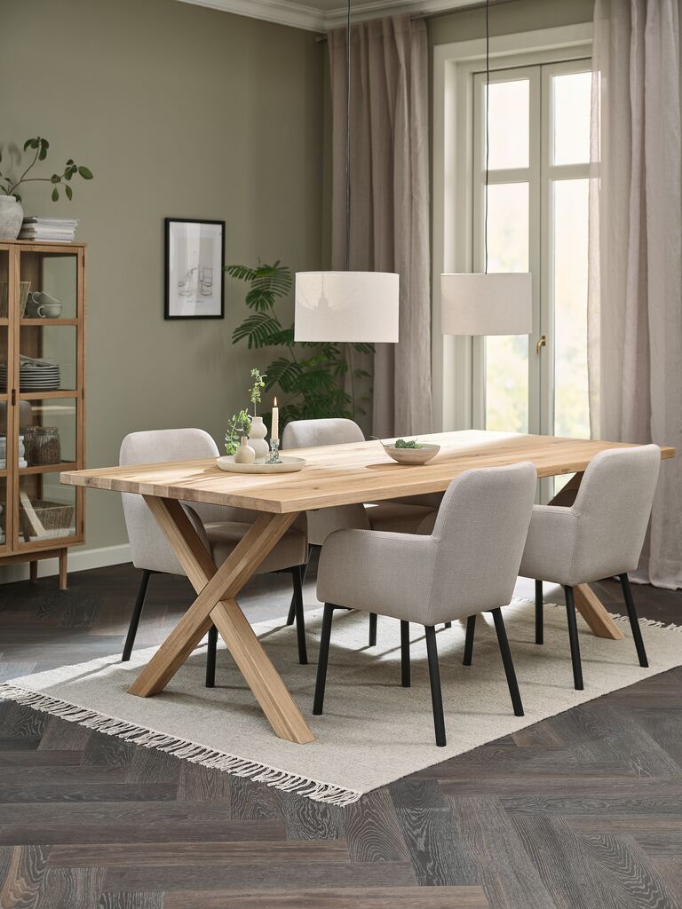 GRIBSKOV L230 Tisch Eiche natur + 4 SOTTRUP Stühle beige/sch
