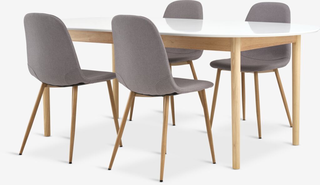 MARSTRAND L200/280 Tisch weiß + 4 JONSTRUP grau