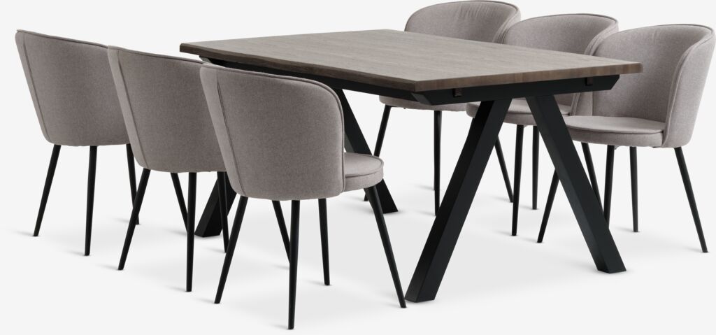 SANDBY L160 Tisch Eiche dunkel + 4 RISSKOV hellgrau