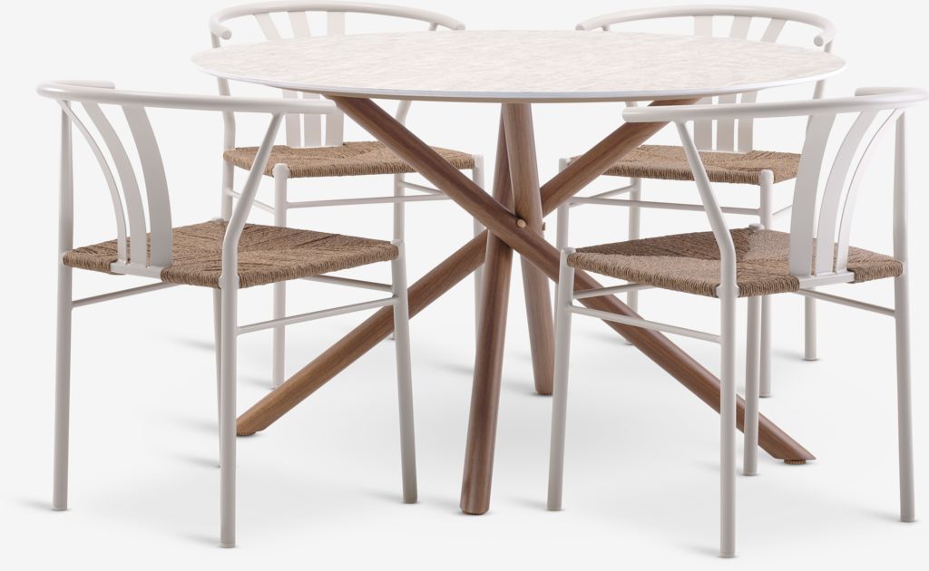 SANDVIG Ø120 Tisch + 4 TAGMARK Stühle beige