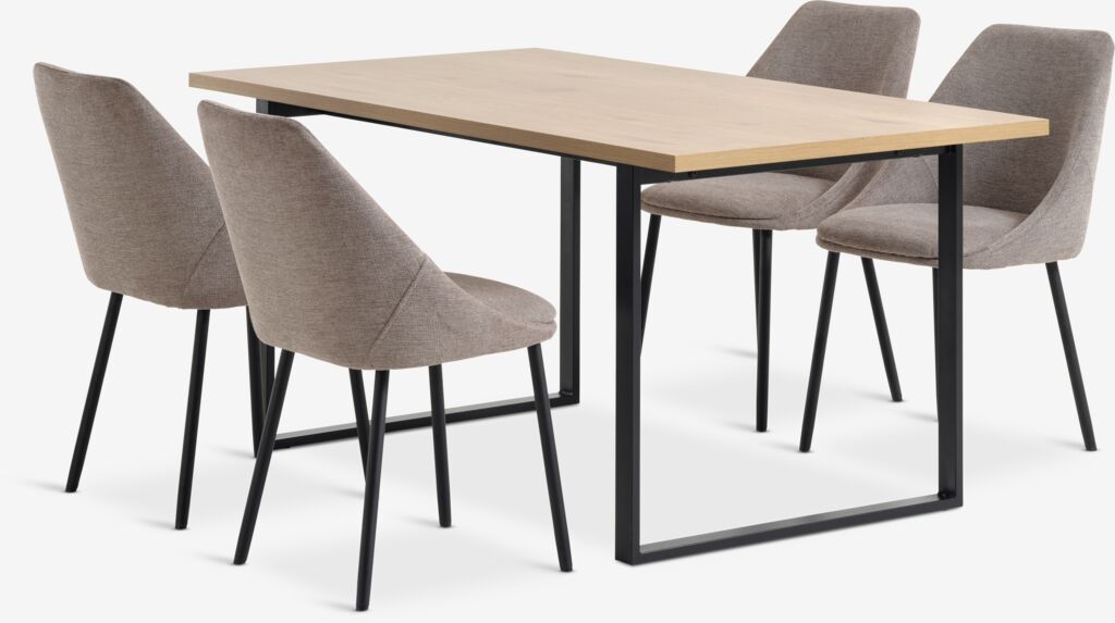AABENRAA L160 Tisch Eiche w. + 4 VELLEV Stühle sand/schwarz