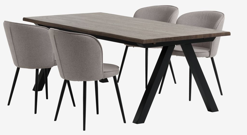 SANDBY L210 Tisch Eiche dunkel + 4 RISSKOV hellgrau
