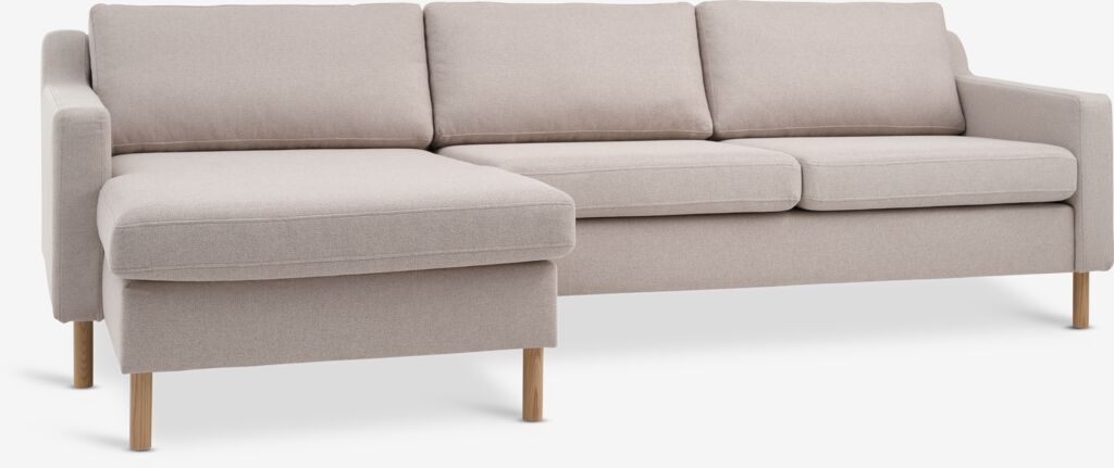 Sofa HELLERUP Chaiselongue beige Stoff/Eiche natur