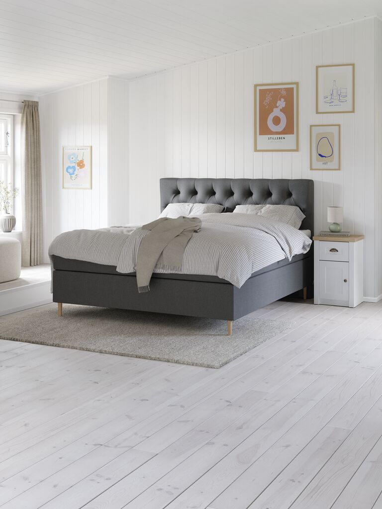Boxspringbett 90x200 VELFJORDEN + FLYA Grau-40 Fest