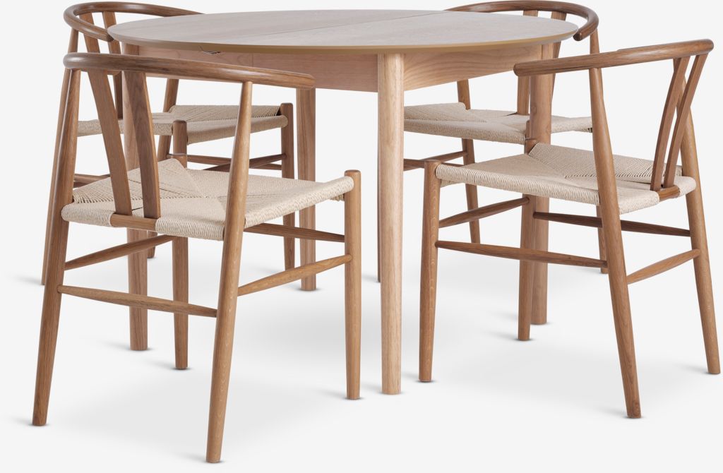 MARSTRAND Ø110 Tisch Eiche natur + 4 GUDERUP Stühle Eiche na