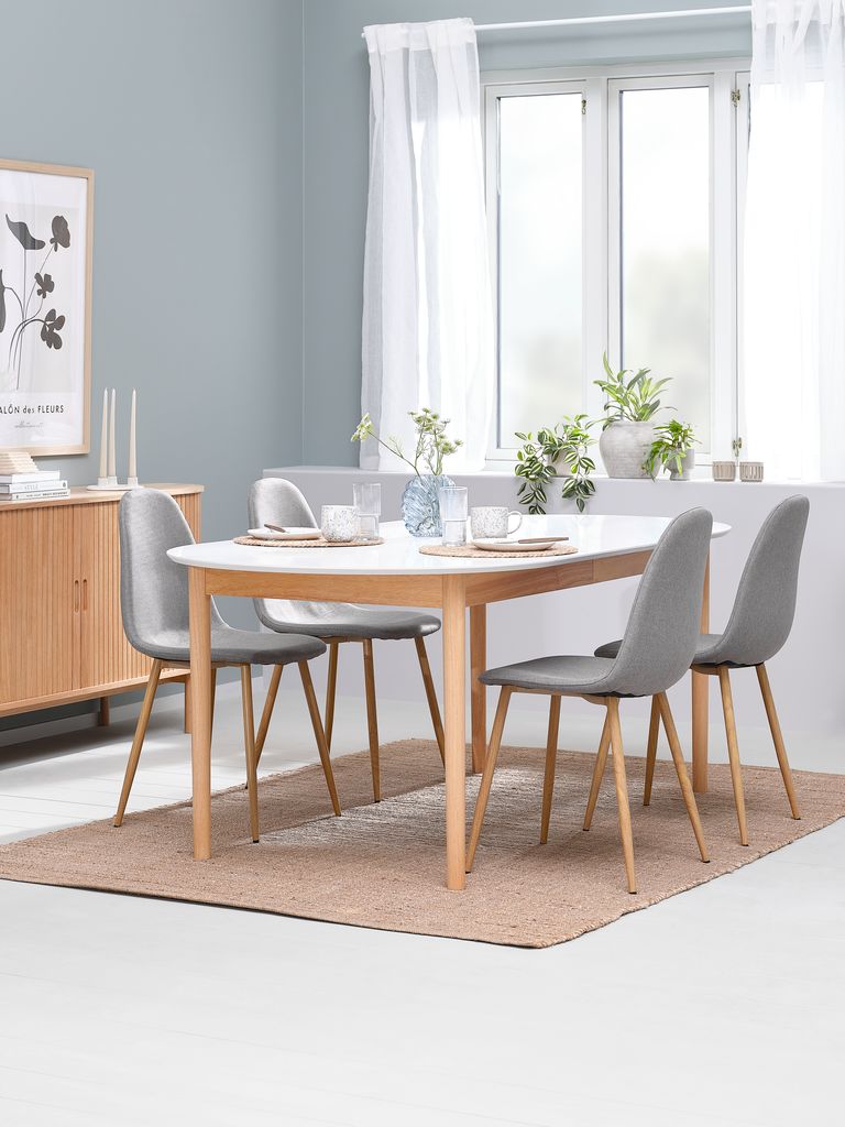MARSTRAND L200/280 Tisch weiß + 4 JONSTRUP grau
