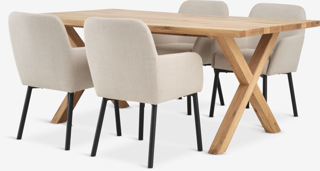 GRIBSKOV L180 Tisch Eiche natur + 4 SOTTRUP Stühle beige/sch