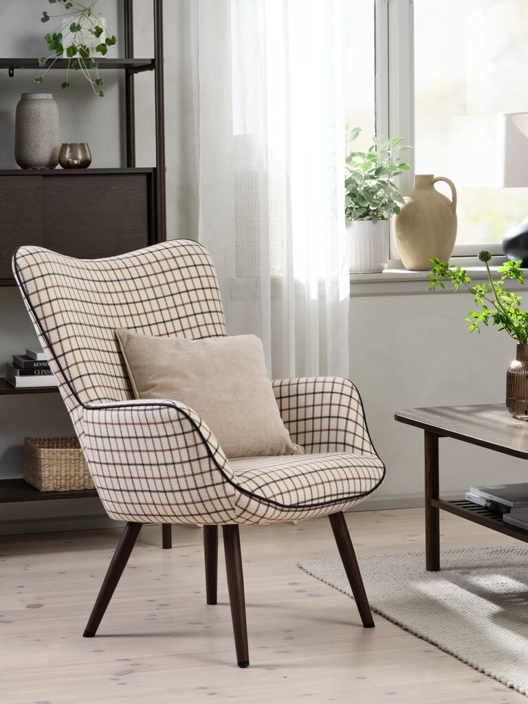 Sessel BIERSTED kariert beige/braun Stoff