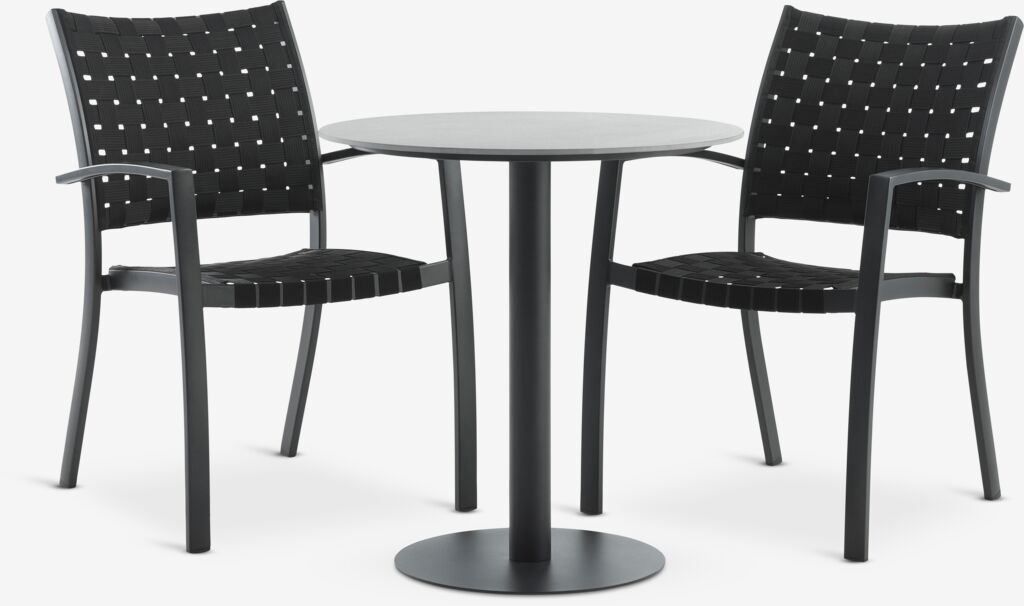 VAMDRUP Ø70 Tisch grau + 2 GLOMFJORD Stuhl schwarz