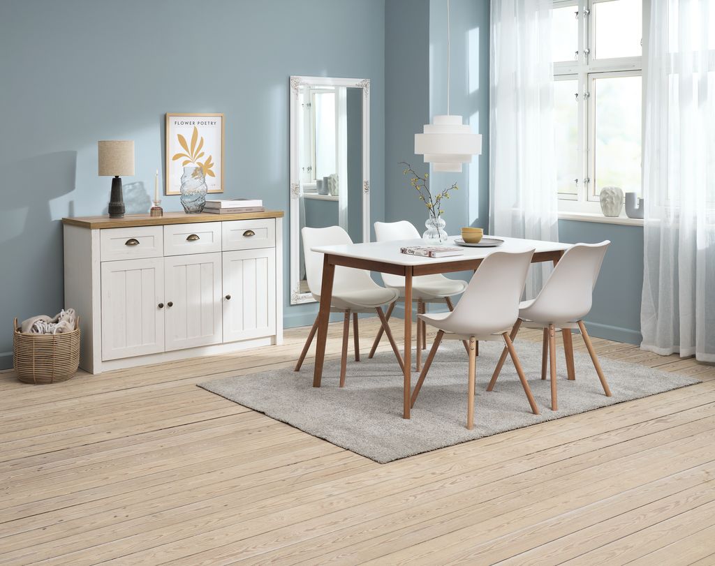 JEGIND L130 Tisch weiß + 4 KASTRUP Stühle weiß