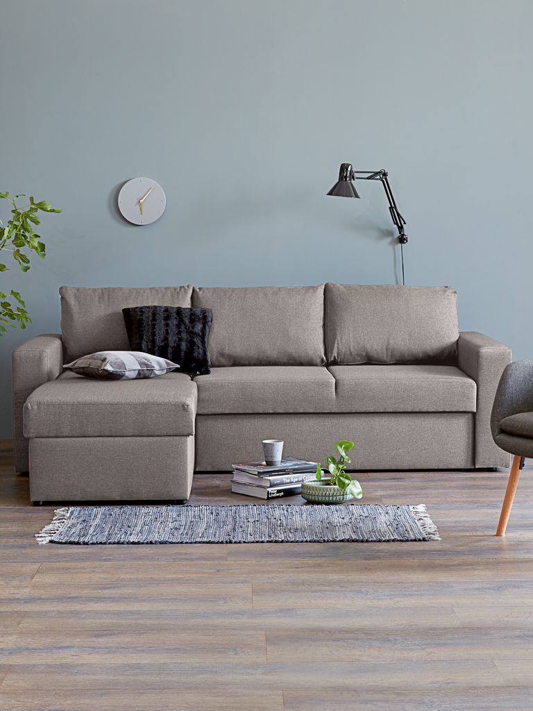 Schlafsofa mit chaiselongue MARSLEV Stoff hellgrau