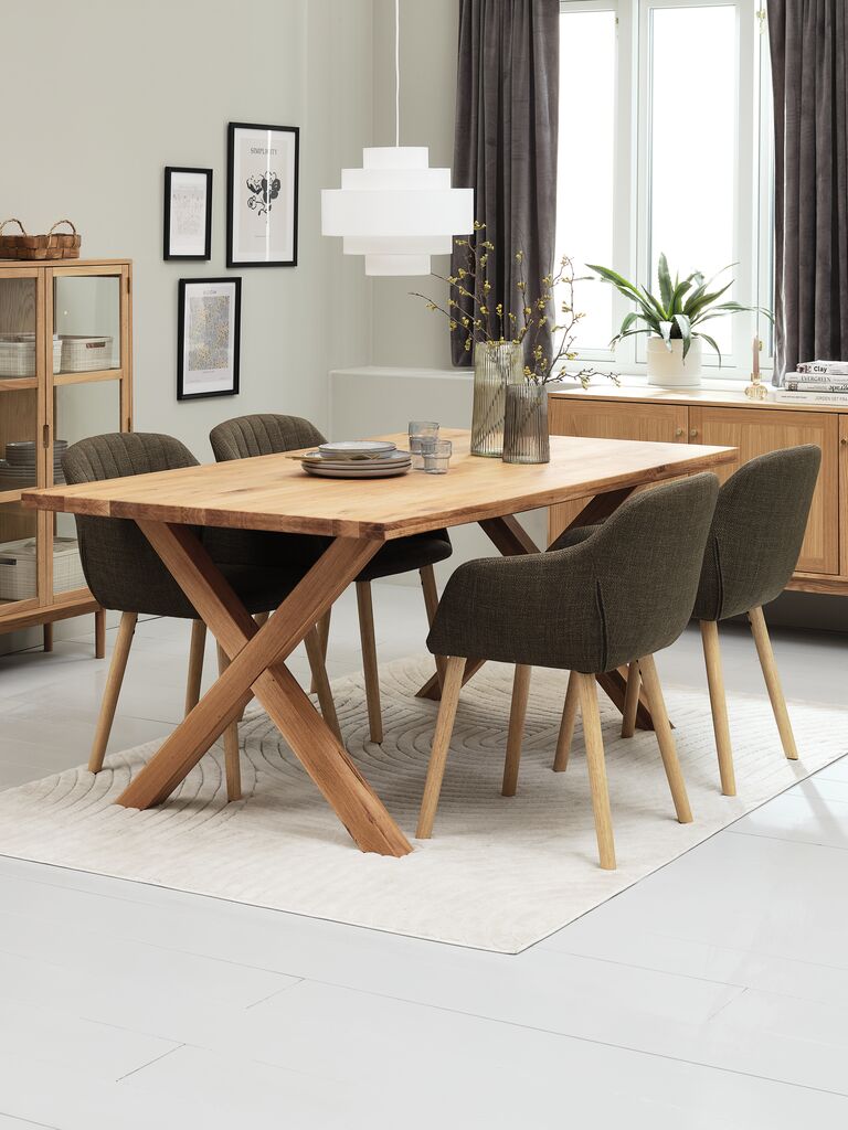 GRIBSKOV L180 Tisch Eiche natur + 4 ADSLEV Stühle olivgrün
