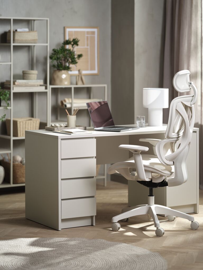 Schreibtisch LIMFJORDEN 60x140 1 Tür/4 Schubladen beige
