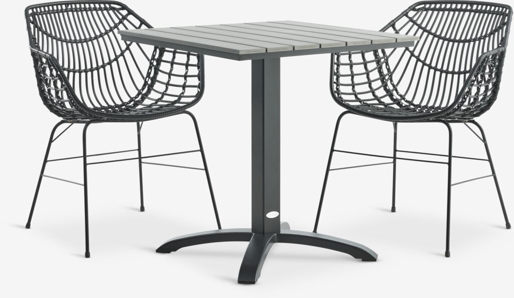 HOBRO L70 Tisch grau + 2 ILDERHUSE Stuhl schwarz