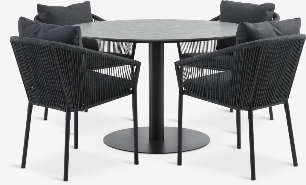 VAMDRUP Ø120 Tisch + 4 GILJA Stuhl grau