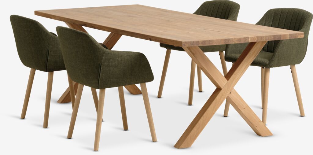 GRIBSKOV L230 Tisch Eiche natur + 4 ADSLEV Stühle olivgrün