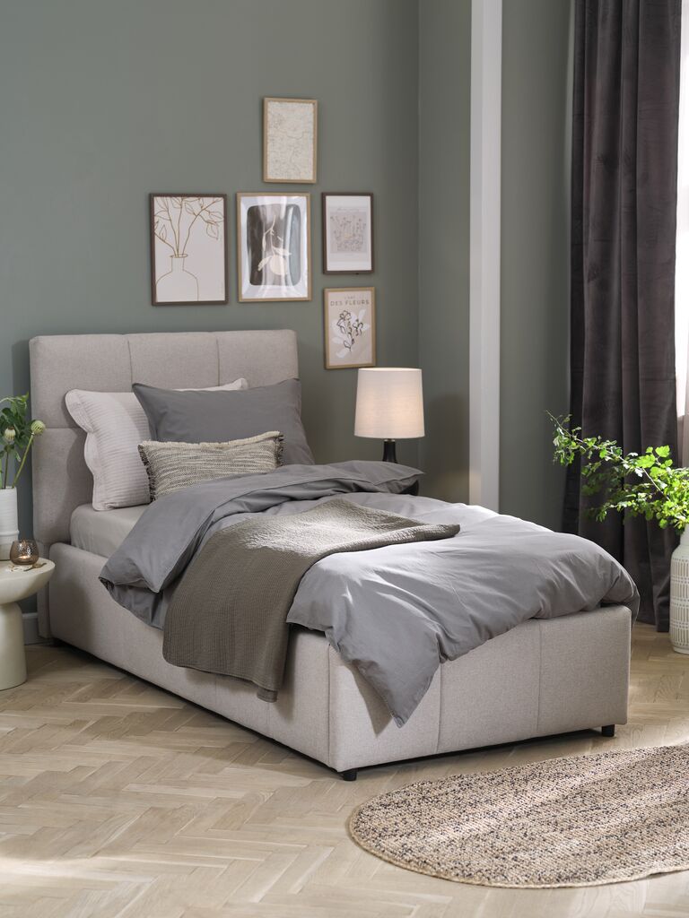 Bettgestell VEMMELEV m/Stauraum 90x200 beige Stoff