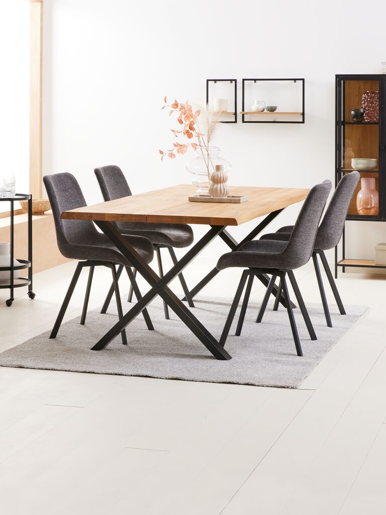 ROSLEV L200 Tisch Eiche natur + 4 HYGUM Stühle grau
