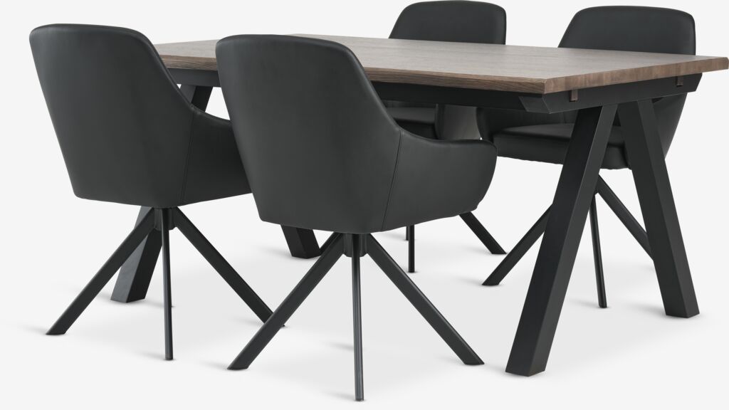 SANDBY L160 Tisch Eiche + 4 ROSTRUP Stühle schwarz