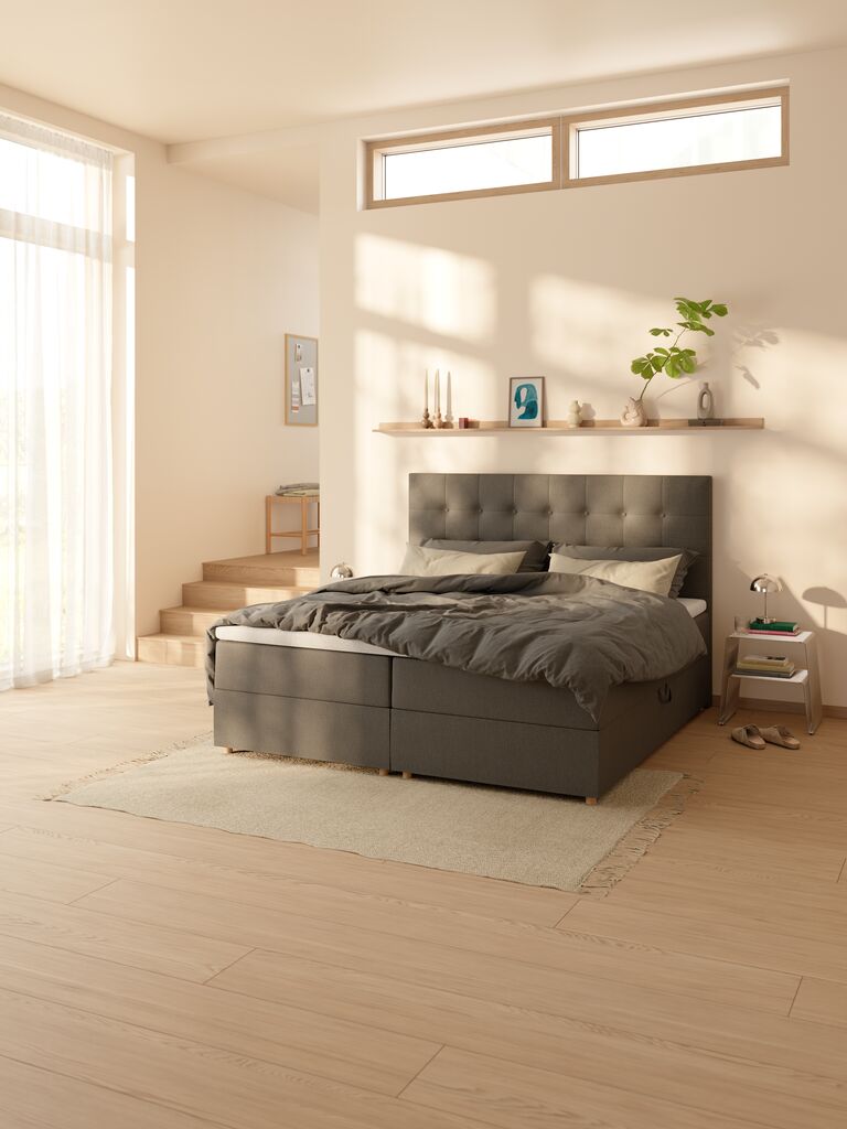 Boxspringbett 90x200 SKAUMA + FLYA Grau-40 sehr fest