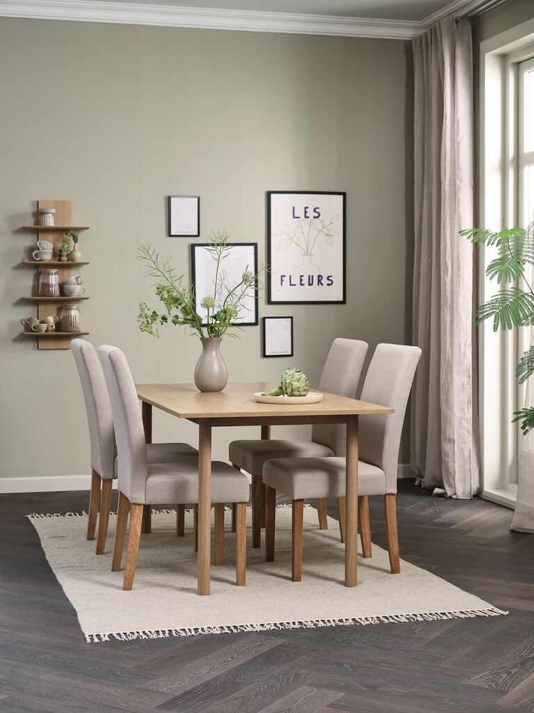 ALSTED L160 Tisch Eiche natur + 4 TUREBY Stühle beige