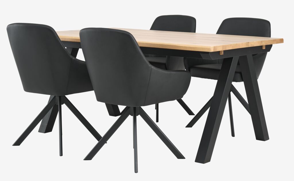 SANDBY L210 Tisch Eiche natur + 4 ROSTRUP Stühle schwarz
