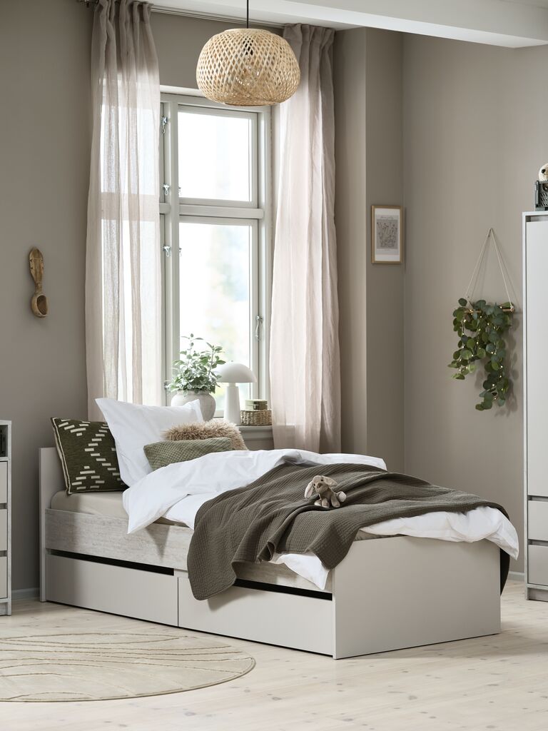 Bettgestell m/Stauraum BILLUND 90x200 travertinfarben/beige