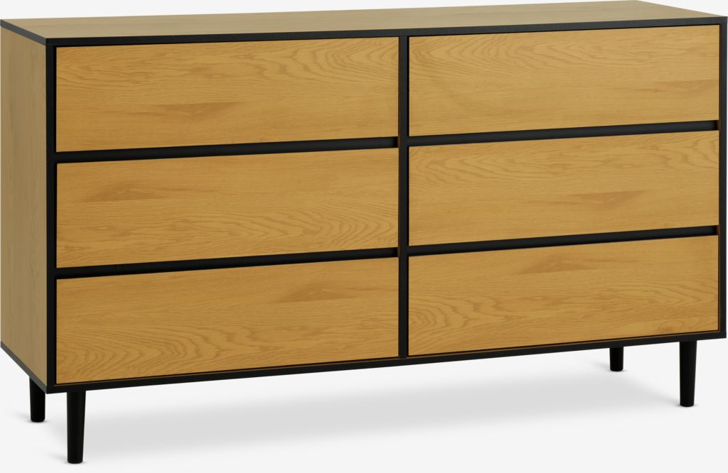 3+3 Schubladen Kommode ODENSE Eiche warm/schwarz