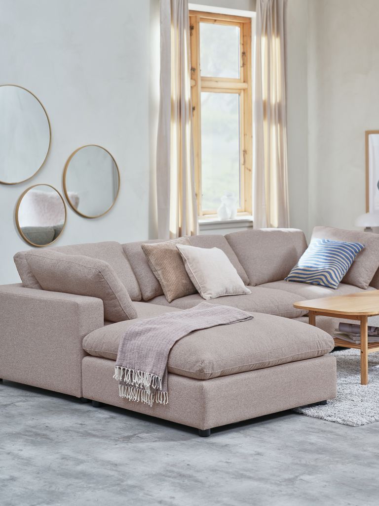 Sofamodul LYBY Chaiselongue/Pouf Stoff sand