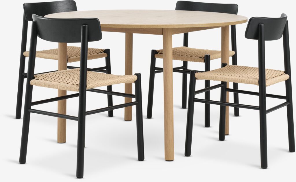 ALSTED Ø120 Tisch Eiche natur + 4 ISLEV Stühle schwarz/natur