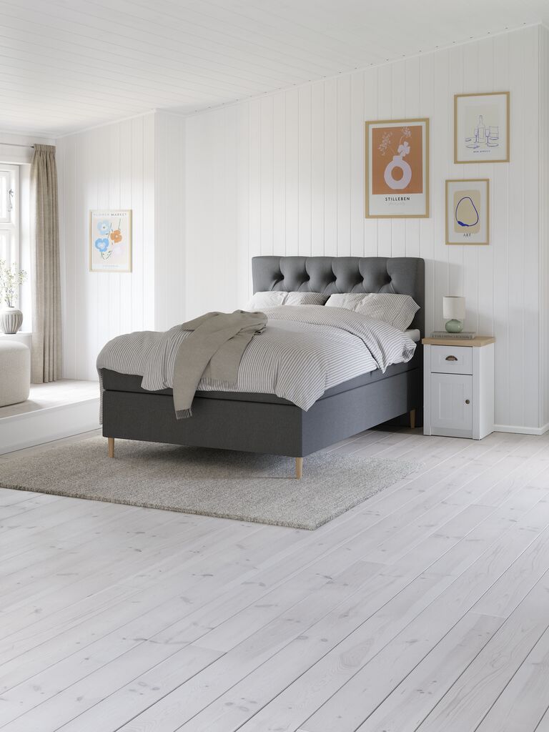 Boxspringbett 140x200 VELFJORDEN + FLYA Grau-40 Fest