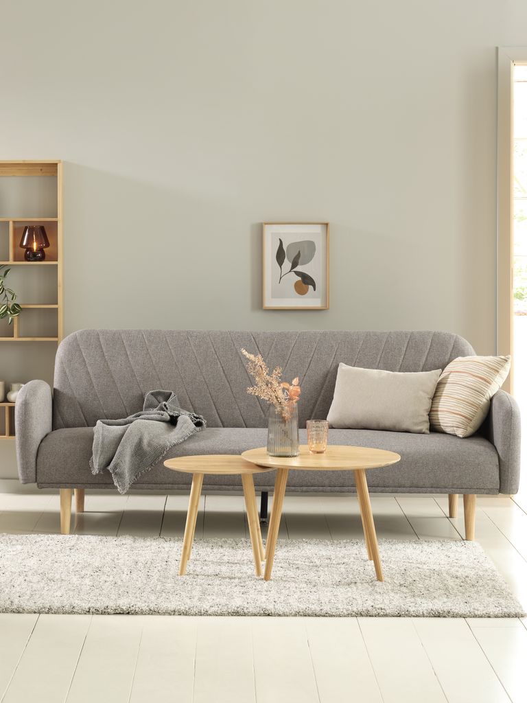 Schlafsofa PARADIS Stoff hellgrau/Eiche