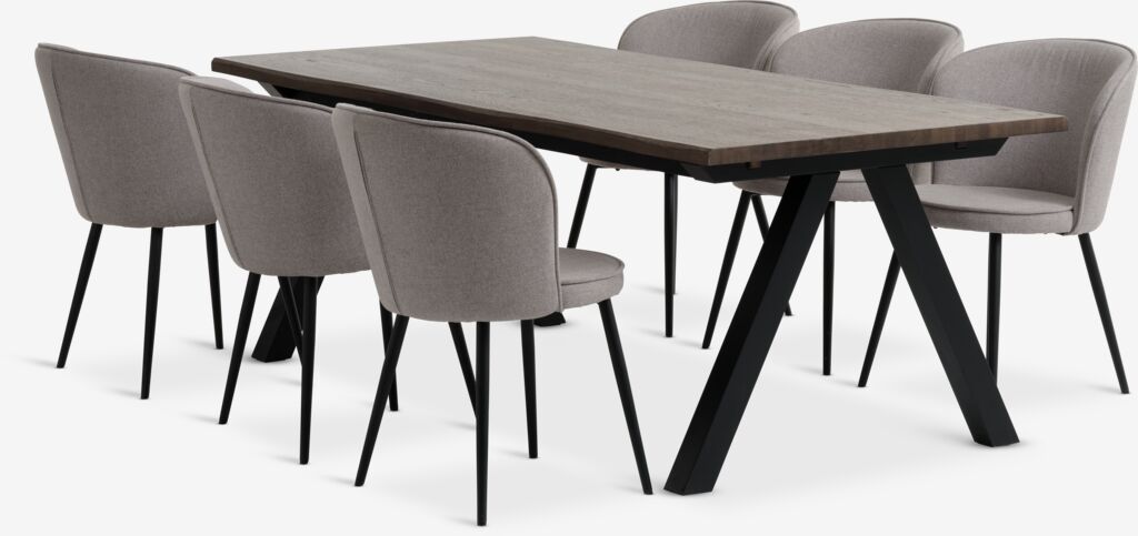 SANDBY L210 Tisch Eiche dunkel + 4 RISSKOV hellgrau