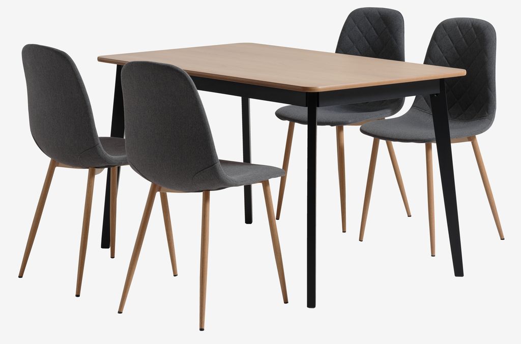 JEGIND Ø105 Tisch Eiche natur + 4 JONSTRUP Stühle asphalt
