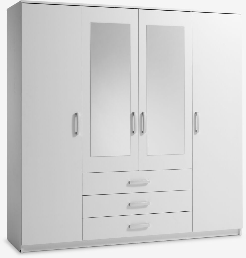 Kleiderschrank VELLERUP 200x200 4 Türen 3 Schubladen weiß