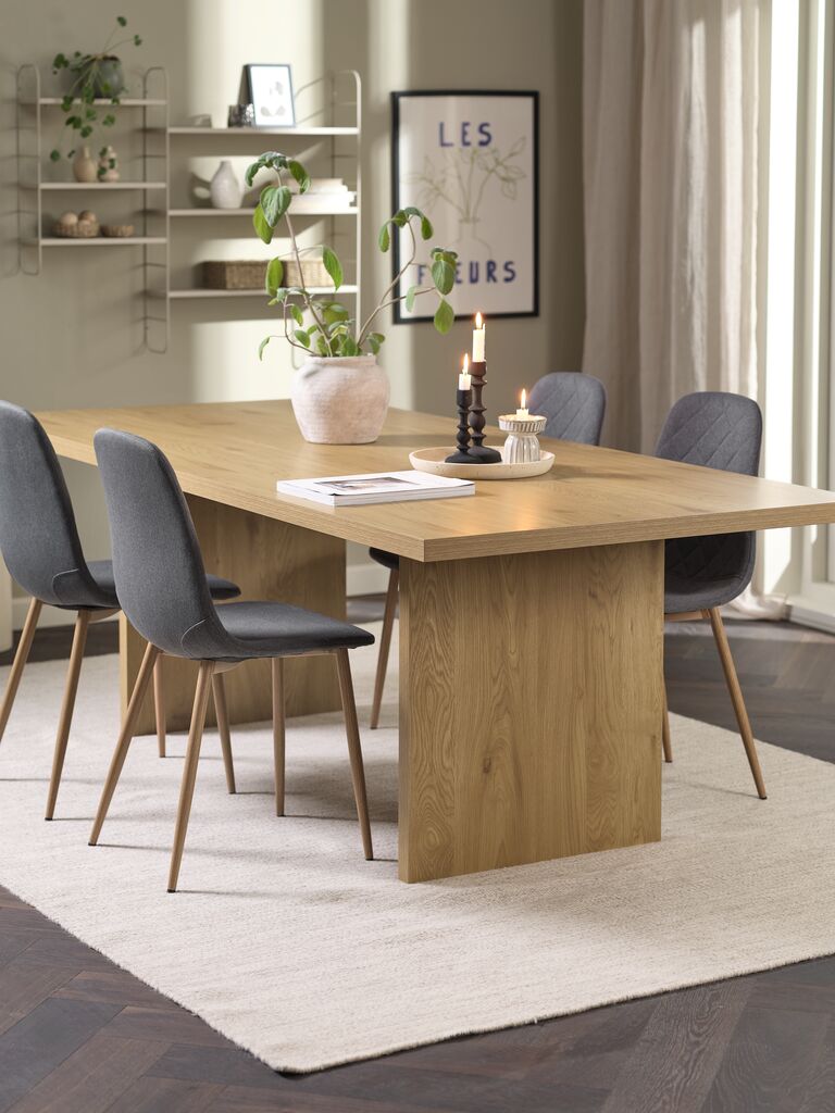 MUNKEBY L220 Tisch Eiche warm + 4 JONSTRUP Stühle asphalt
